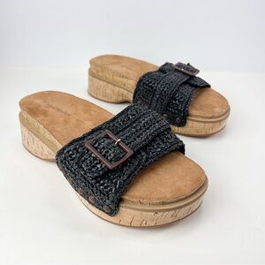 Kelsi Dagger Brooklyn Paulie Platform Sandals Black Woven Cork size 9